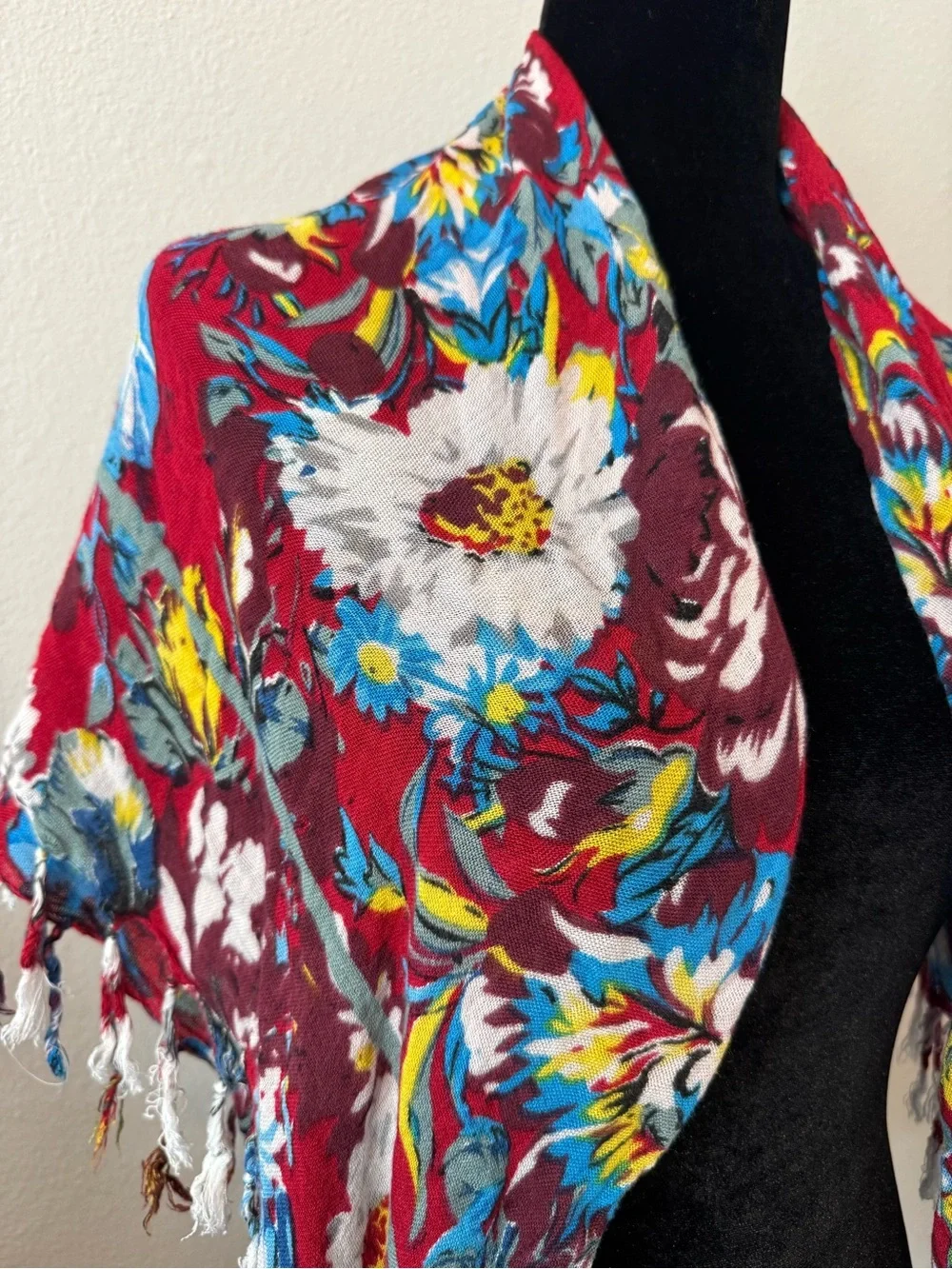 Jeans by Buffalo Floral Fringed Scarf Shawl Colorful Boho Wrap